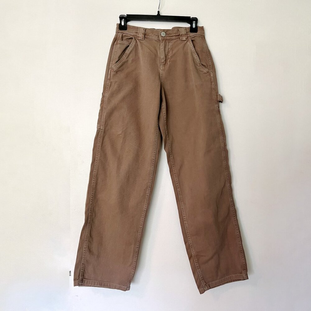 Garage Sz 00 Brown Tan Cargo Pants Wide Leg 100% Cotton Trousers